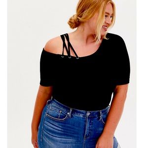 Torrid Black Cold Shoulder Strappy Foxy Bodysuit
